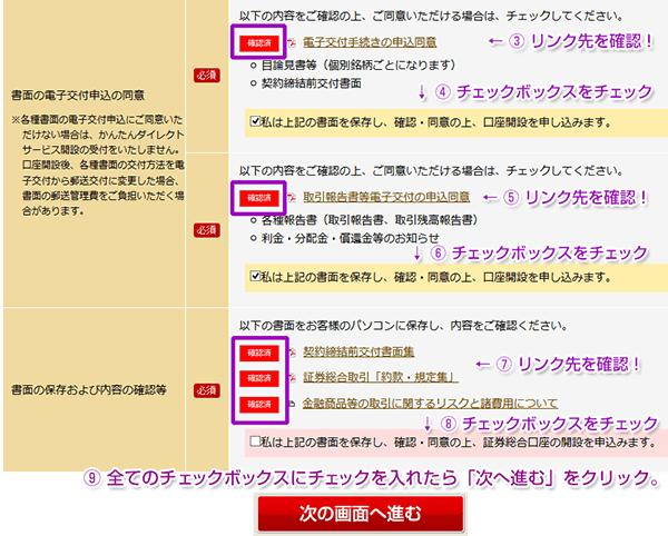 書面の電子交付申し込みの同意、書面の保存および内容の確認等